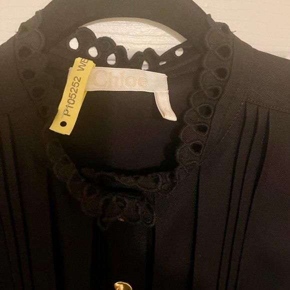 Chloé Mock-Neck Gabardine Long-Sleeve Shift Dress - Picture 3 of 8